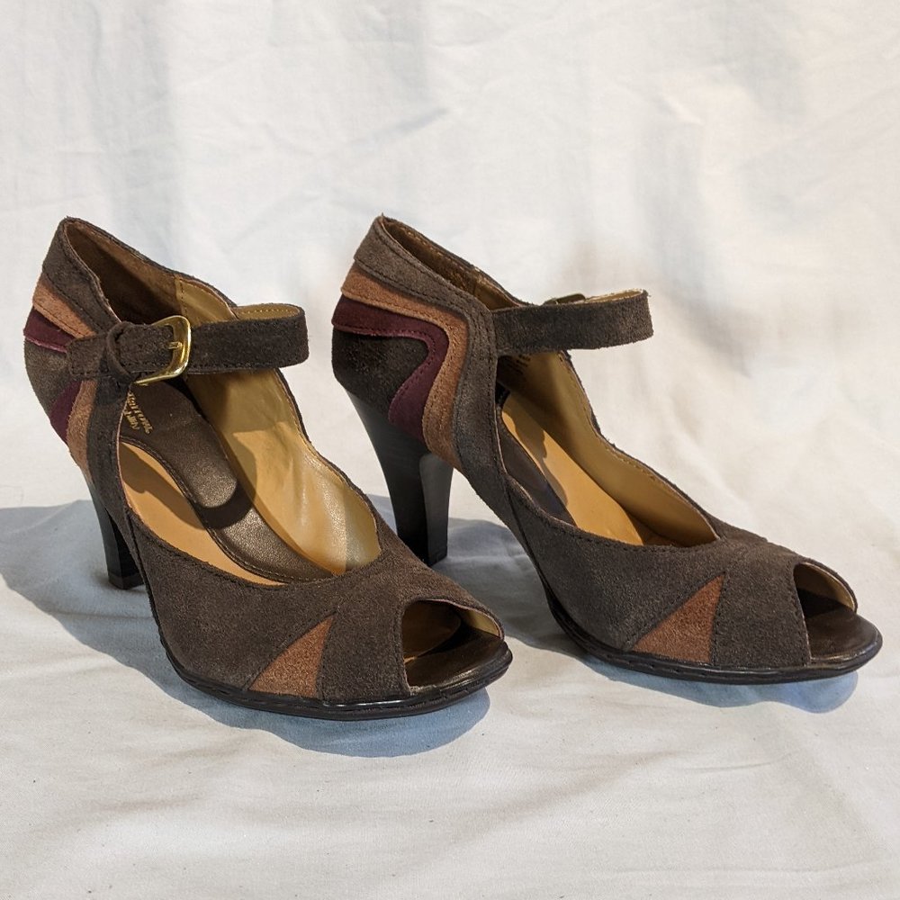 Croft & Barrow Brown/Tan/Wine suede Heels Size 6.5 EUC! Look brand new! - Picture 2 of 8